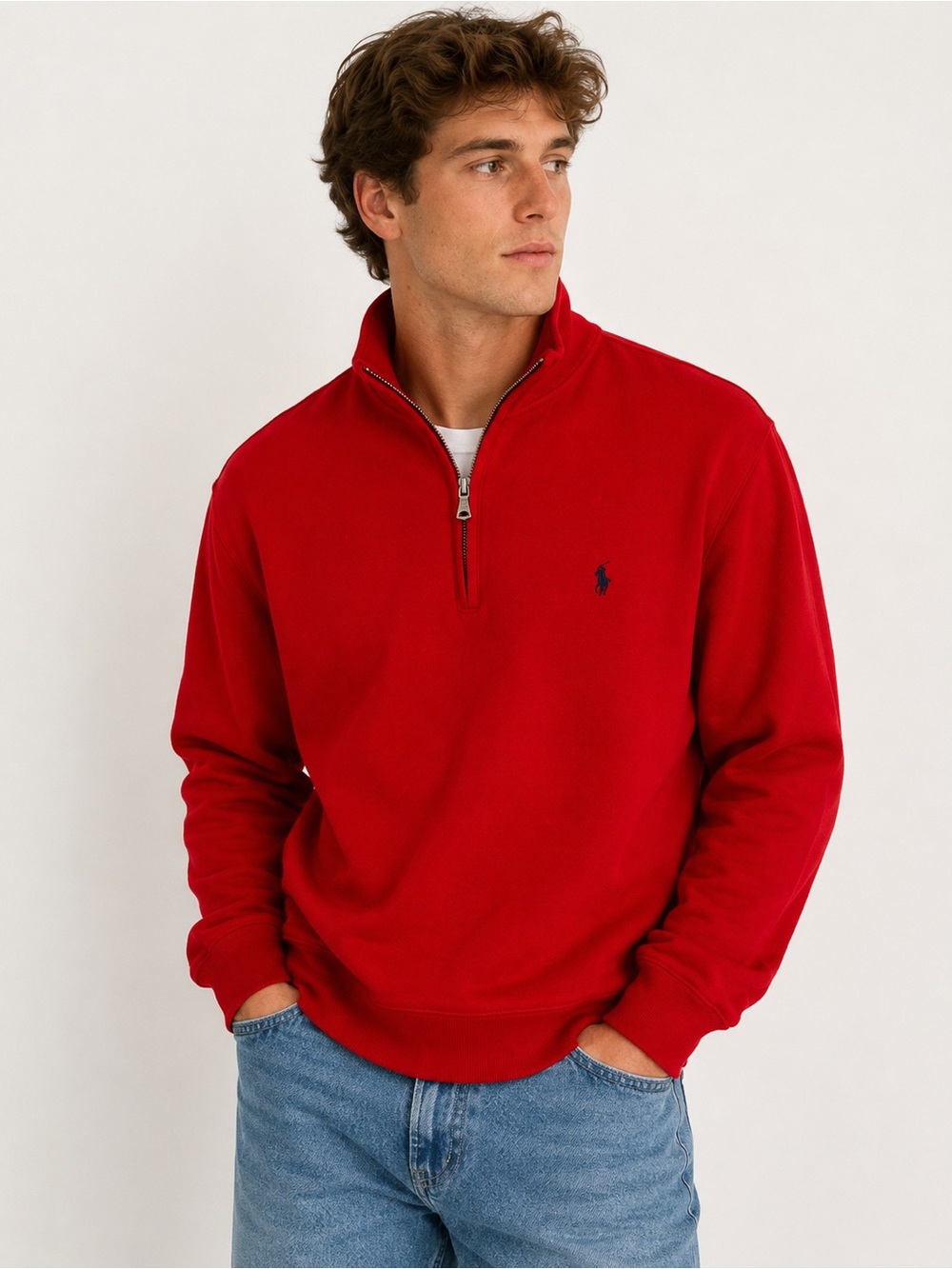 Vintage Polo Ralph Lauren Men's Red Quarter-Zip Sweatshirt L Pony USA Marina